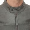 Men Slate Grey Distressed Leather Racer Jacket | Premium Washed Sheepskin Minimalist Cafe Rider | Pewter Charcoal Stand Collar Urban Blouson
