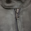 Men Slate Grey Distressed Leather Racer Jacket | Premium Washed Sheepskin Minimalist Cafe Rider | Pewter Charcoal Stand Collar Urban Blouson