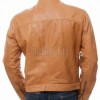 Men Camel Tan Leather Racer Jacket | Premium Nappa Sheepskin Minimalist Cafe Rider | Light Ginger Amber Stand Collar Urban Summer Blouson