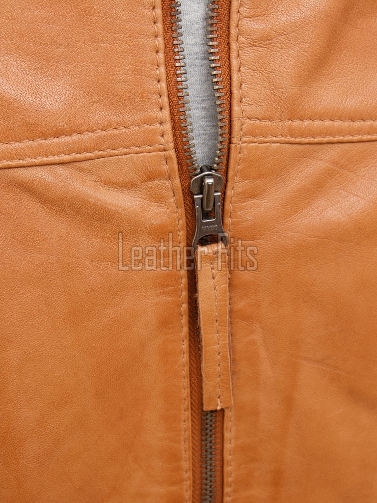 Men Camel Tan Leather Racer Jacket | Premium Nappa Sheepskin Minimalist Cafe Rider | Light Ginger Amber Stand Collar Urban Summer Blouson