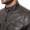 Men Dark Bark Brown Leather Jacket | Premium Sheepskin Quilted Cafe Racer | Vintage Charcoal Distressed Moto Rider Zipper Blouson