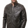 Men Dark Bark Brown Leather Jacket | Premium Sheepskin Quilted Cafe Racer | Vintage Charcoal Distressed Moto Rider Zipper Blouson