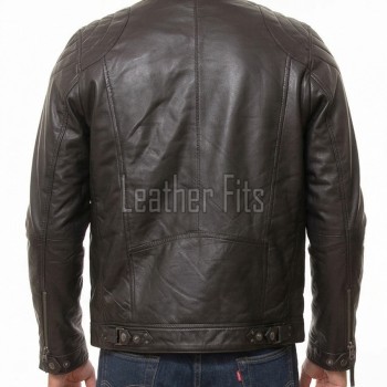 Men Dark Bark Brown Leather Jacket | Premium Sheepskin Quilted Cafe Racer | Vintage Charcoal Distressed Moto Rider Zipper Blouson