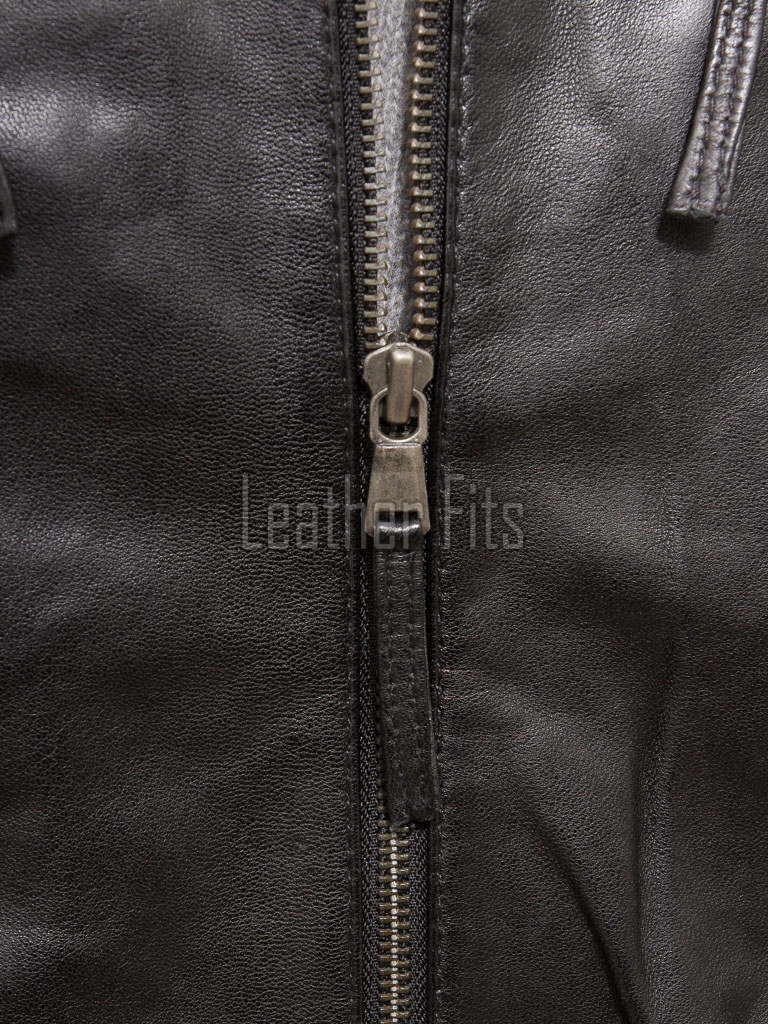 Men Dark Bark Brown Leather Jacket | Premium Sheepskin Quilted Cafe Racer | Vintage Charcoal Distressed Moto Rider Zipper Blouson