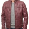 Men Burgundy Oxblood Leather Jacket | Premium Quilted Sheepskin Cafe Racer | Vintage Wine Maroon Distressed Moto Rider Zipper Blouson