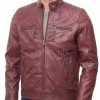 Men Burgundy Oxblood Leather Jacket | Premium Quilted Sheepskin Cafe Racer | Vintage Wine Maroon Distressed Moto Rider Zipper Blouson