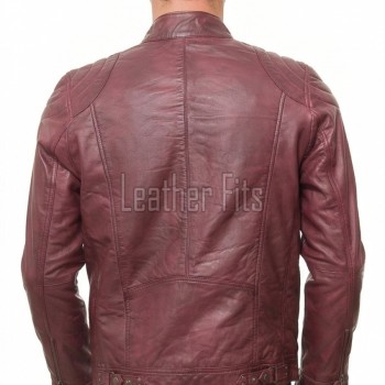Men Burgundy Oxblood Leather Jacket | Premium Quilted Sheepskin Cafe Racer | Vintage Wine Maroon Distressed Moto Rider Zipper Blouson