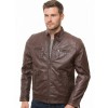 Men Cocoa Brown Leather Jacket | Premium Quilted Sheepskin Cafe Racer | Vintage Chestnut Earth Tone Moto Rider Zipper Blouson