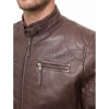 Men Cocoa Brown Leather Jacket | Premium Quilted Sheepskin Cafe Racer | Vintage Chestnut Earth Tone Moto Rider Zipper Blouson