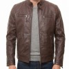 Men Cocoa Brown Leather Jacket | Premium Quilted Sheepskin Cafe Racer | Vintage Chestnut Earth Tone Moto Rider Zipper Blouson
