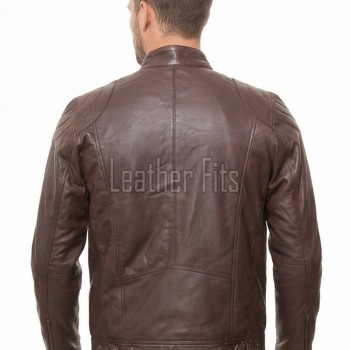 Men Cocoa Brown Leather Jacket | Premium Quilted Sheepskin Cafe Racer | Vintage Chestnut Earth Tone Moto Rider Zipper Blouson