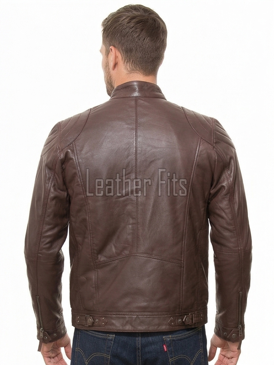 Men Cocoa Brown Leather Jacket | Premium Quilted Sheepskin Cafe Racer | Vintage Chestnut Earth Tone Moto Rider Zipper Blouson