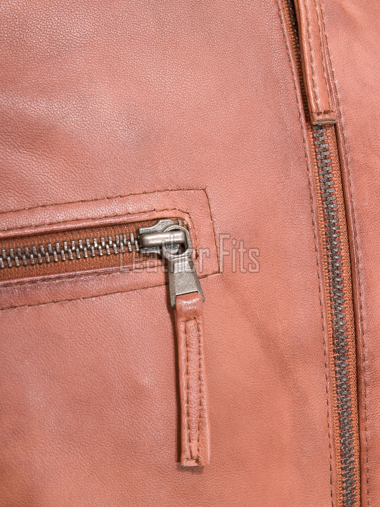 Men Cognac Tan Leather Jacket | Premium Quilted Sheepskin Cafe Racer | Vintage Terracotta Ginger Moto Rider Zipper Blouson