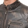 Men Distressed Charcoal Leather Jacket | Premium Burnished Sheepskin Cafe Racer | Vintage Smoked Espresso Moto Rider Zipper Blouson