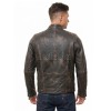 Men Distressed Charcoal Leather Jacket | Premium Burnished Sheepskin Cafe Racer | Vintage Smoked Espresso Moto Rider Zipper Blouson
