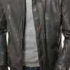 Men Onyx Black Leather Jacket | Premium Heavy Hand-Stitched Moto Bomber | Vintage Distressed Washed Charcoal Ribbed Hybrid Blouson