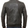Men Onyx Black Leather Jacket | Premium Heavy Hand-Stitched Moto Bomber | Vintage Distressed Washed Charcoal Ribbed Hybrid Blouson