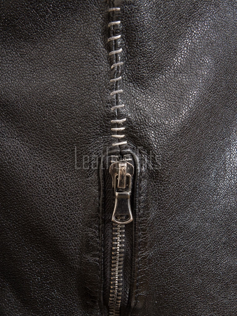 Men Onyx Black Leather Jacket | Premium Heavy Hand-Stitched Moto Bomber | Vintage Distressed Washed Charcoal Ribbed Hybrid Blouson