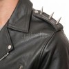 Men Onyx Black Leather Biker Jacket | Premium Chrome Spiked Epaulet Brando Rider | Vintage Asymmetric Heavy Metal Rocker Belted Blouson