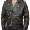 Men Onyx Black Leather Biker Jacket | Premium Chrome Spiked Epaulet Brando Rider | Vintage Asymmetric Heavy Metal Rocker Belted Blouson
