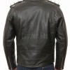 Men Onyx Black Leather Biker Jacket | Premium Chrome Spiked Epaulet Brando Rider | Vintage Asymmetric Heavy Metal Rocker Belted Blouson