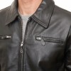 Men Classic Black Leather Shirt Collar Jacket | Premium Semi-Gloss Mechanic Moto Blouson | D-Ring Belted Everyday Rider Outerwear