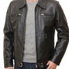 Men Classic Black Leather Shirt Collar Jacket | Premium Semi-Gloss Mechanic Moto Blouson | D-Ring Belted Everyday Rider Outerwear