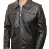 Men Classic Black Leather Shirt Collar Jacket | Premium Semi-Gloss Mechanic Moto Blouson | D-Ring Belted Everyday Rider Outerwear