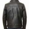Men Classic Black Leather Shirt Collar Jacket | Premium Semi-Gloss Mechanic Moto Blouson | D-Ring Belted Everyday Rider Outerwear