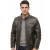 Men Distressed Brown Leather Jacket | Premium Burnished Cocoa Sheepskin Cafe Racer | Vintage Muddy Umber Moto Rider Ball-Chain Blouson