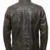 Men Distressed Brown Leather Jacket | Premium Burnished Cocoa Sheepskin Cafe Racer | Vintage Muddy Umber Moto Rider Ball-Chain Blouson