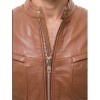 Men Tan Brown Leather Moto Jacket | Premium Saddle Sheepskin Quilted Biker Blouson | Tactical Utility Multi-Pocket Urban Rider Outerwear