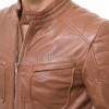 Men Tan Brown Leather Moto Jacket | Premium Saddle Sheepskin Quilted Biker Blouson | Tactical Utility Multi-Pocket Urban Rider Outerwear