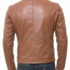 Men Tan Brown Leather Moto Jacket | Premium Saddle Sheepskin Quilted Biker Blouson | Tactical Utility Multi-Pocket Urban Rider Outerwear
