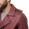 Men Oxblood Red Leather Biker Jacket | Premium Distressed Burgundy Sheepskin Double Rider | Diamond Quilted Heavy Edge Moto Blouson