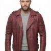 Men Oxblood Red Leather Biker Jacket | Premium Distressed Burgundy Sheepskin Double Rider | Diamond Quilted Heavy Edge Moto Blouson