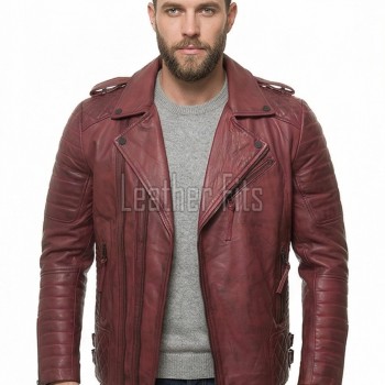 Men Oxblood Red Leather Biker Jacket | Premium Distressed Burgundy Sheepskin Double Rider | Diamond Quilted Heavy Edge Moto Blouson