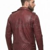 Men Oxblood Red Leather Biker Jacket | Premium Distressed Burgundy Sheepskin Double Rider | Diamond Quilted Heavy Edge Moto Blouson
