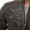 Men Distressed Black Leather Jacket | Premium Charcoal Obsidian Sheepskin Cafe Racer | Vintage Smoked Sulfur Quilted Moto Rider Blouson