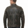 Men Distressed Black Leather Jacket | Premium Charcoal Obsidian Sheepskin Cafe Racer | Vintage Smoked Sulfur Quilted Moto Rider Blouson
