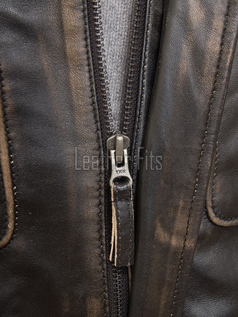 Men Distressed Black Leather Jacket | Premium Charcoal Obsidian Sheepskin Cafe Racer | Vintage Smoked Sulfur Quilted Moto Rider Blouson