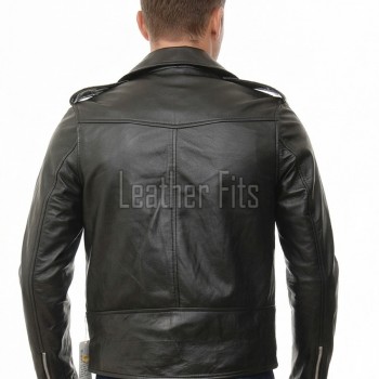 Men Classic Black Leather Biker Jacket | Premium Onyx Sheepskin Belted Double Rider | Heritage Rocker Moto Blouson with Silver YKK Zippers