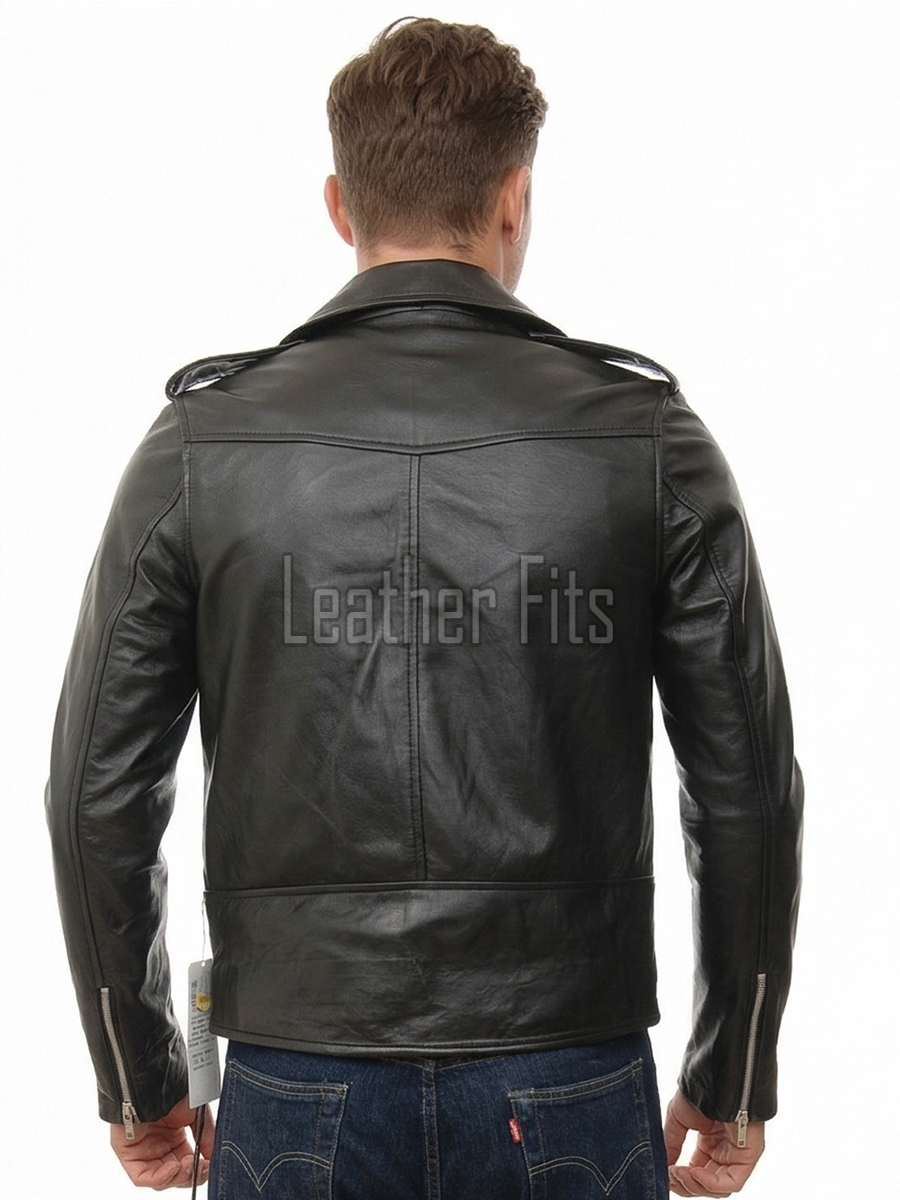 Men Classic Black Leather Biker Jacket | Premium Onyx Sheepskin Belted Double Rider | Heritage Rocker Moto Blouson with Silver YKK Zippers