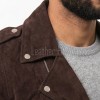 Men Brown Suede Leather Biker Jacket | Premium Cocoa Espresso Genuine Double Rider | Vintage Velvet Touch Luxury Moto Blouson Belted