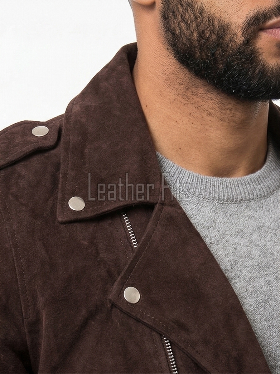 Men Brown Suede Leather Biker Jacket | Premium Cocoa Espresso Genuine Double Rider | Vintage Velvet Touch Luxury Moto Blouson Belted