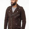 Men Brown Suede Leather Biker Jacket | Premium Cocoa Espresso Genuine Double Rider | Vintage Velvet Touch Luxury Moto Blouson Belted
