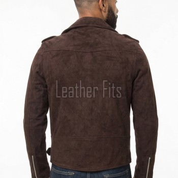 Men Brown Suede Leather Biker Jacket | Premium Cocoa Espresso Genuine Double Rider | Vintage Velvet Touch Luxury Moto Blouson Belted