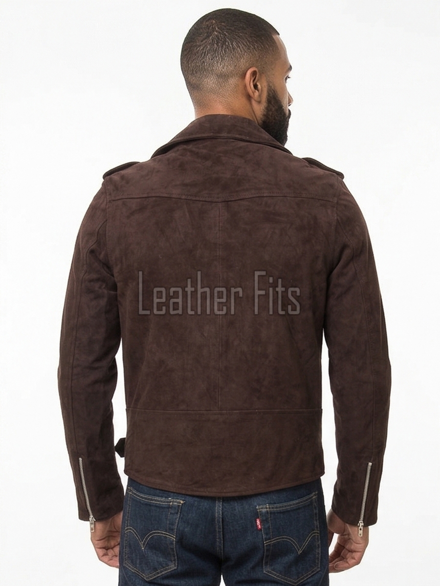 Men Brown Suede Leather Biker Jacket | Premium Cocoa Espresso Genuine Double Rider | Vintage Velvet Touch Luxury Moto Blouson Belted