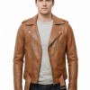 Men Tan Leather Biker Jacket | Premium Cognac Sheepskin Belted Double Rider | Vintage British Tan Moto Blouson with Silver Hardware