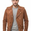 Men Camel Suede Leather Biker Jacket | Premium Toffee Genuine Double Rider | Vintage Tan Velvet Touch Luxury Moto Blouson Belted